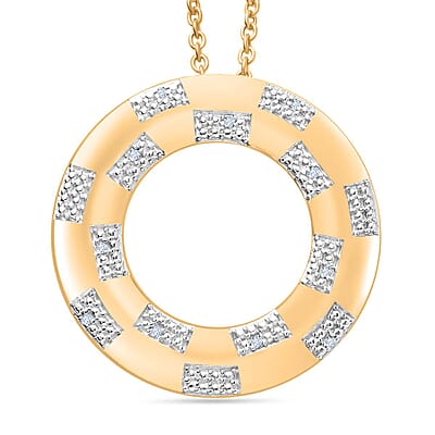 Karis Diamond 0.10 ctw Bangle Bracelet (7.25In), Earrings, Ring (Size 5) and Pendant in 18K YG Plated with ION Plated YG Stainless Steel Necklace 20 Inches