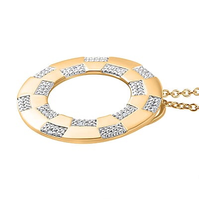 Karis Diamond 0.10 ctw Bangle Bracelet (7.25In), Earrings, Ring (Size 5) and Pendant in 18K YG Plated with ION Plated YG Stainless Steel Necklace 20 Inches
