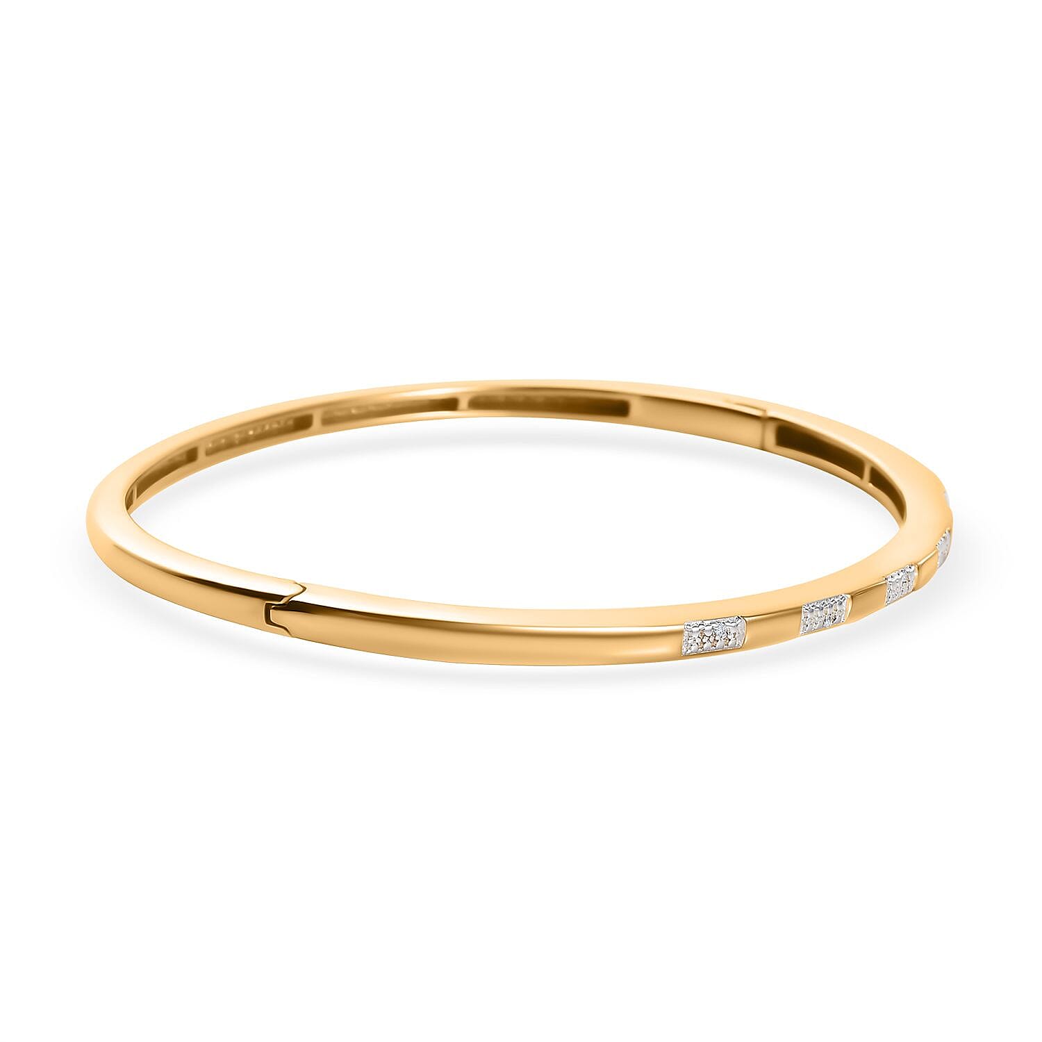 Karis Diamond 0.10 ctw Bangle Bracelet (7.25In), Earrings, Ring (Size 5) and Pendant in 18K YG Plated with ION Plated YG Stainless Steel Necklace 20 Inches