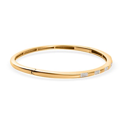 Karis Diamond 0.10 ctw Bangle Bracelet (7.25In), Earrings, Ring (Size 5) and Pendant in 18K YG Plated with ION Plated YG Stainless Steel Necklace 20 Inches