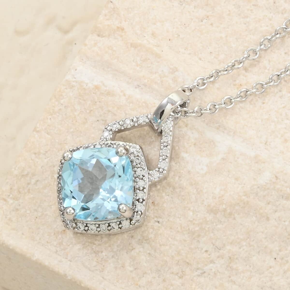 Blue Topaz and Simulated Diamond 5.10 ctw Pendant Necklace in Silvertone 18 Inches image number 1