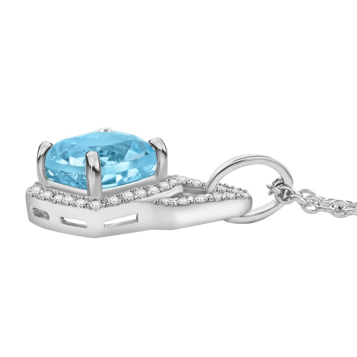 Blue Topaz and Simulated Diamond 5.10 ctw Pendant Necklace in Silvertone 18 Inches image number 3