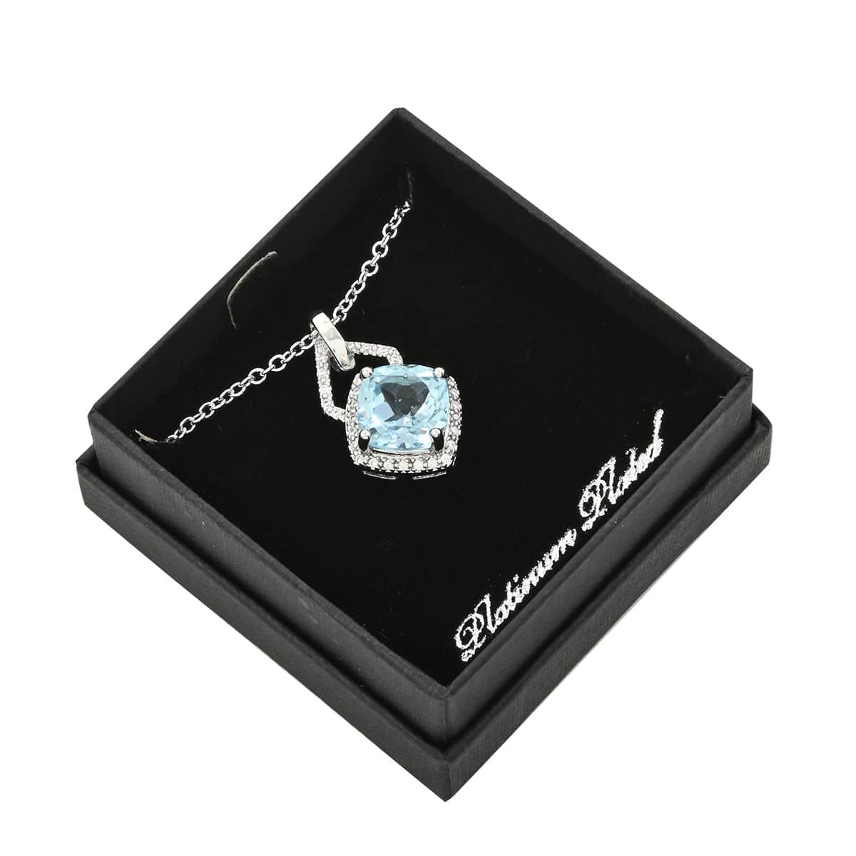 Blue Topaz and Simulated Diamond 5.10 ctw Pendant Necklace in Silvertone 18 Inches image number 6