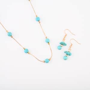 Howlite 21.60 ctw Necklace and Earrings in Goldtone 20 Inches