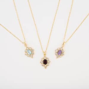 Set of 3, Simulated Garnet, Topaz and Amethyst, Simulated Diamond 12.00 ctw Necklace in Goldtone 18 Inches