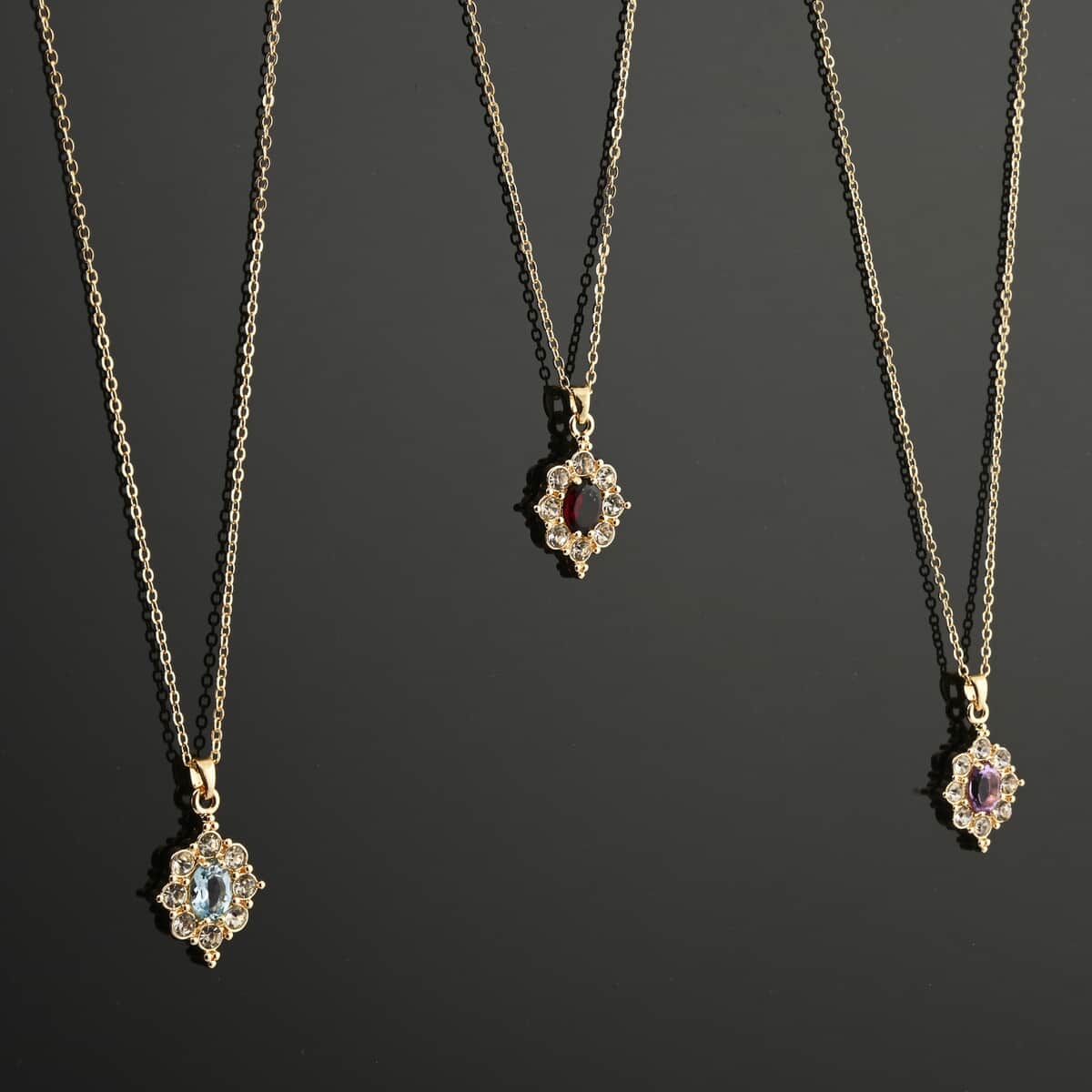 Set of 3, Simulated Garnet, Topaz and Amethyst, Simulated Diamond 12.00 ctw Necklace in Goldtone 18 Inches image number 1