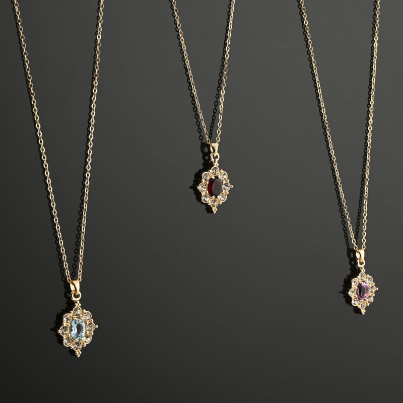 Set of 3, Simulated Garnet, Topaz and Amethyst, Simulated Diamond 12.00 ctw Necklace in Goldtone 18 Inches