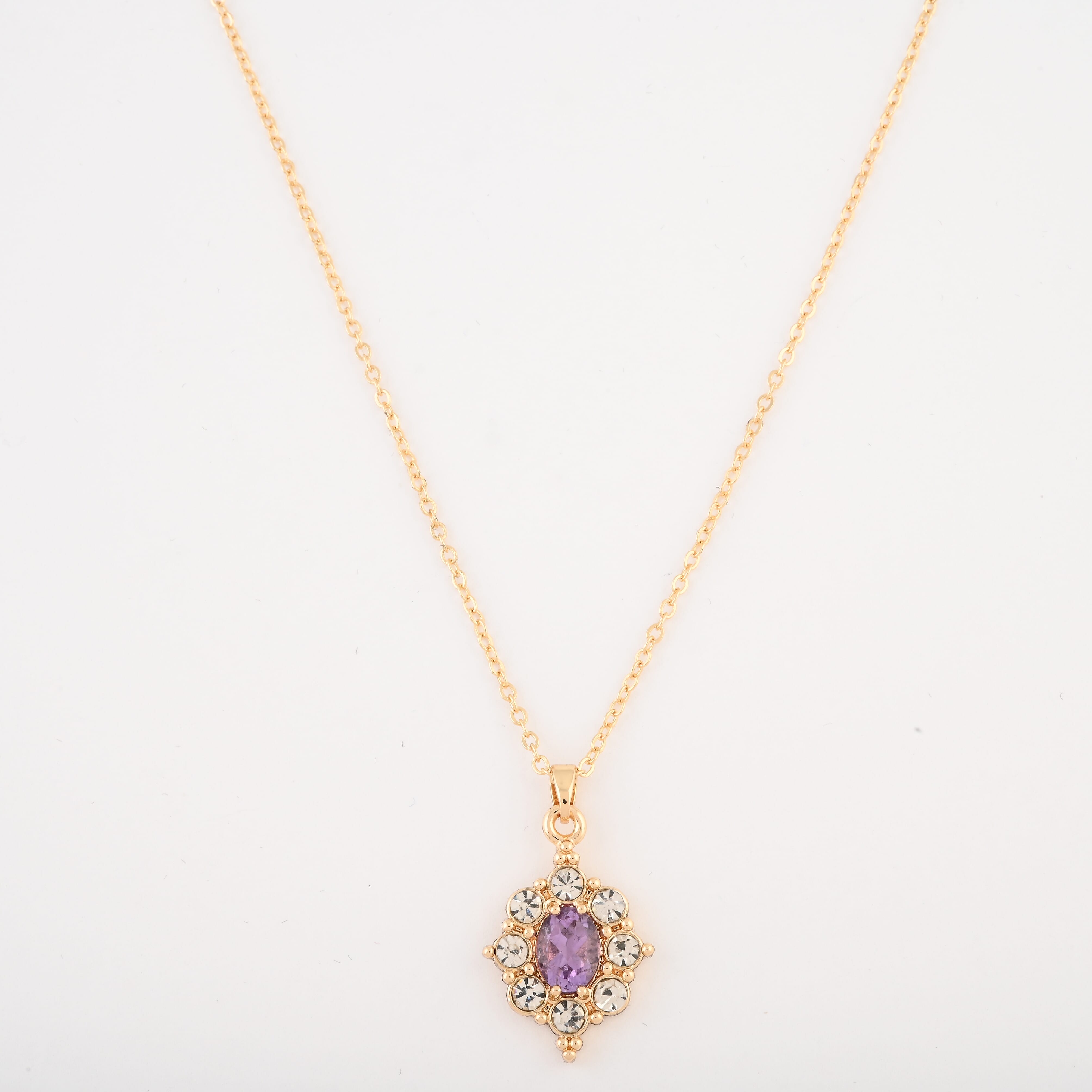 Set of 3, Simulated Garnet, Topaz and Amethyst, Simulated Diamond 12.00 ctw Necklace in Goldtone 18 Inches