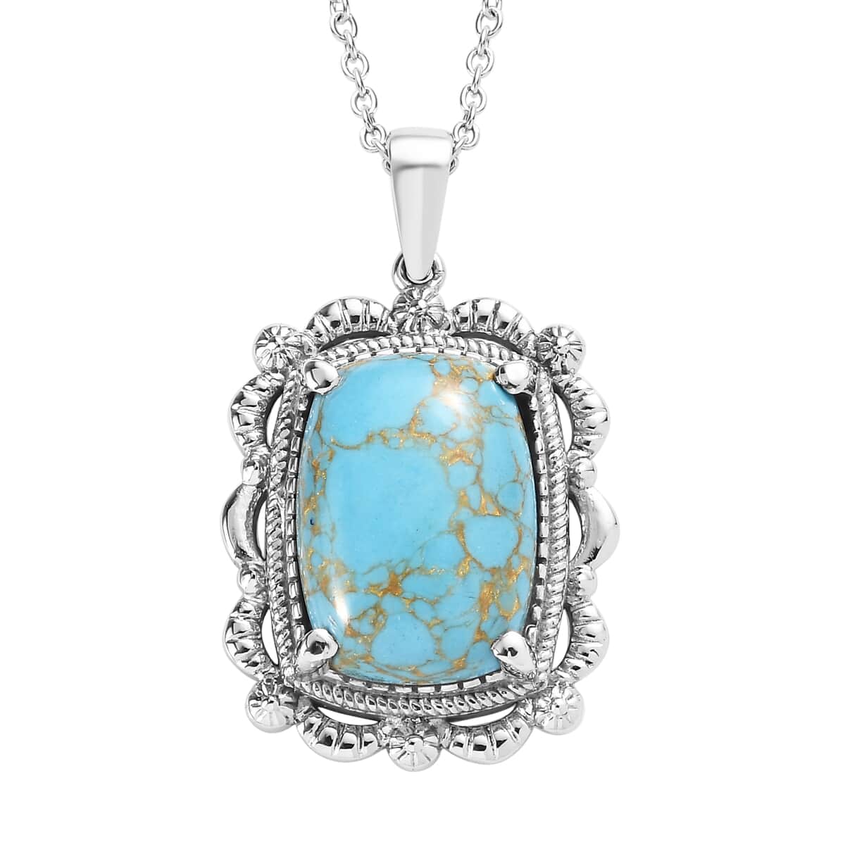 Mojave Blue Turquoise Pendant Necklace (20 Inches) in Stainless Steel 12.40 ctw image number 0