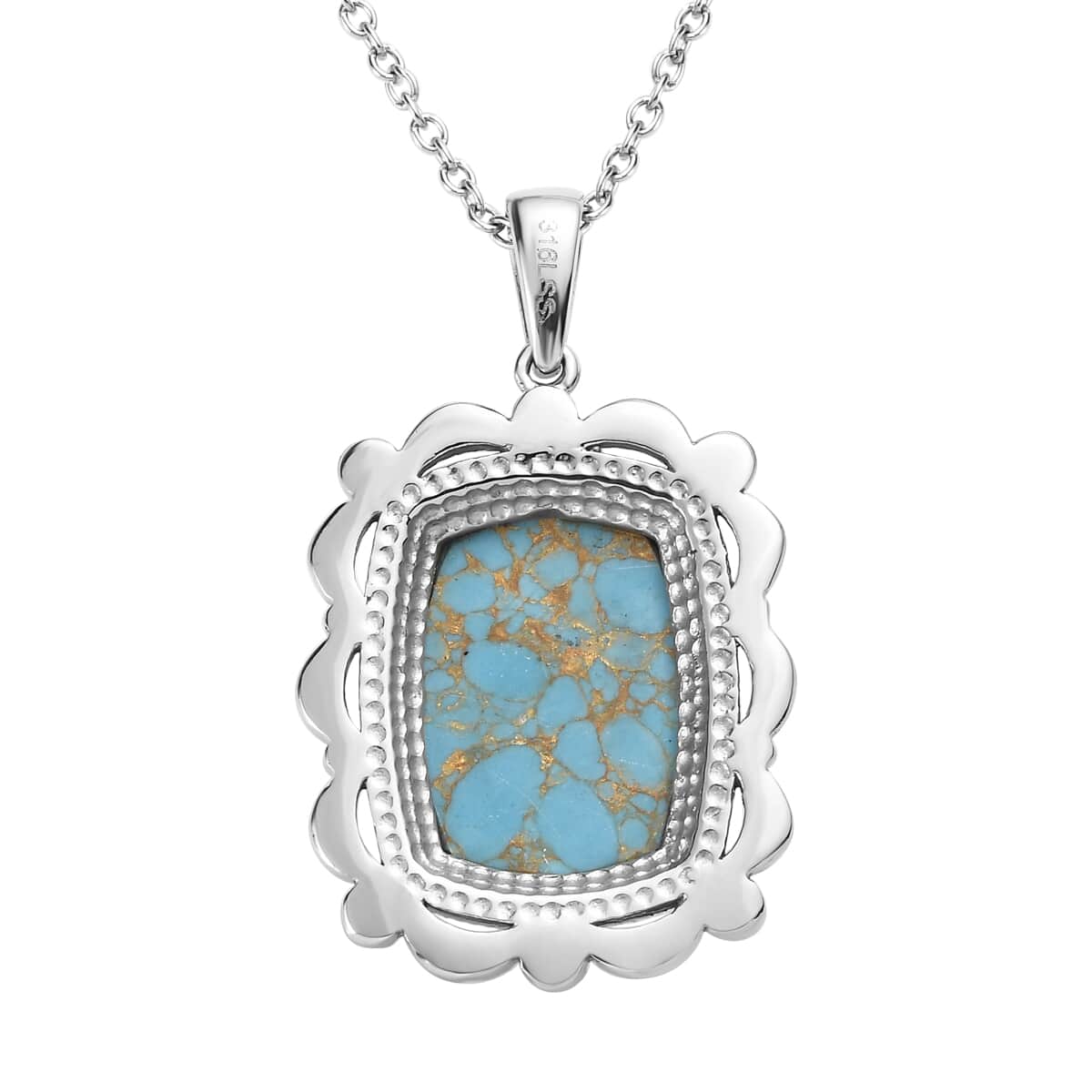 Mojave Blue Turquoise Pendant Necklace (20 Inches) in Stainless Steel 12.40 ctw image number 4