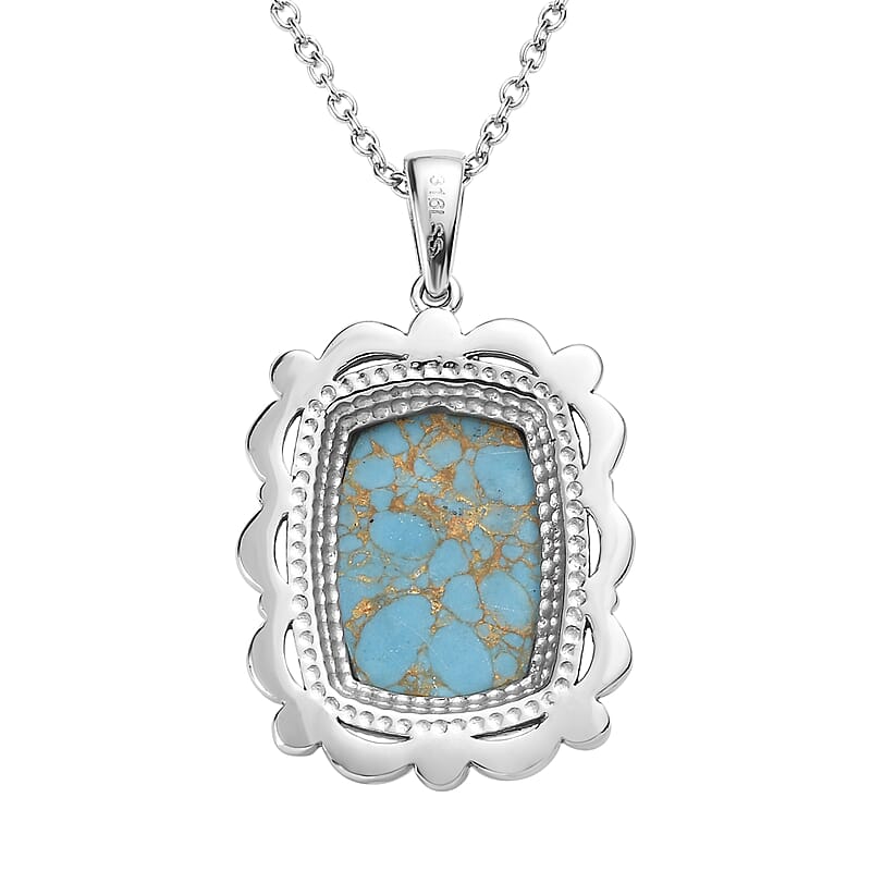 Mojave Blue Turquoise 12.40 ctw Pendant Necklace 20 Inches in Stainless Steel