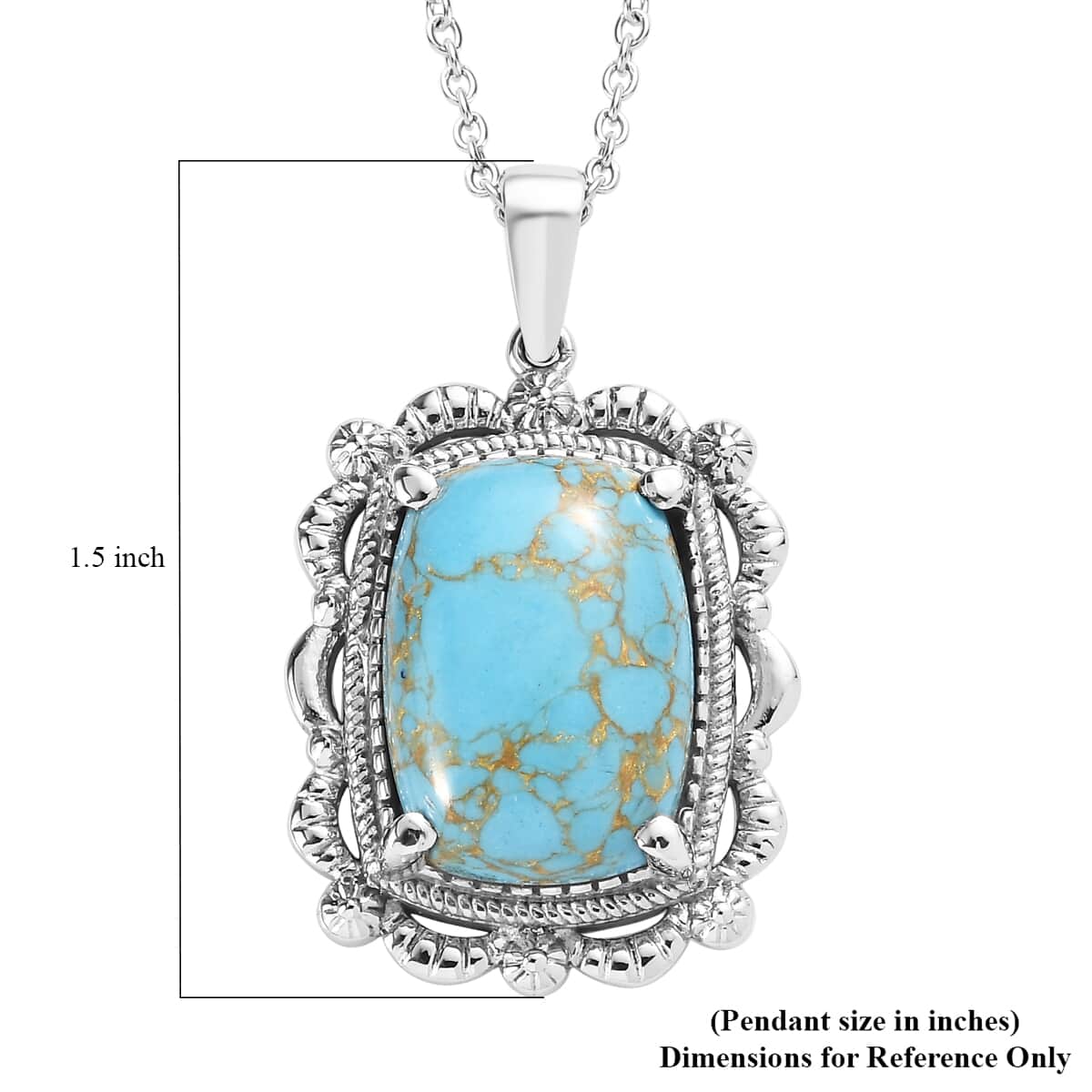 Mojave Blue Turquoise Pendant Necklace (20 Inches) in Stainless Steel 12.40 ctw image number 6