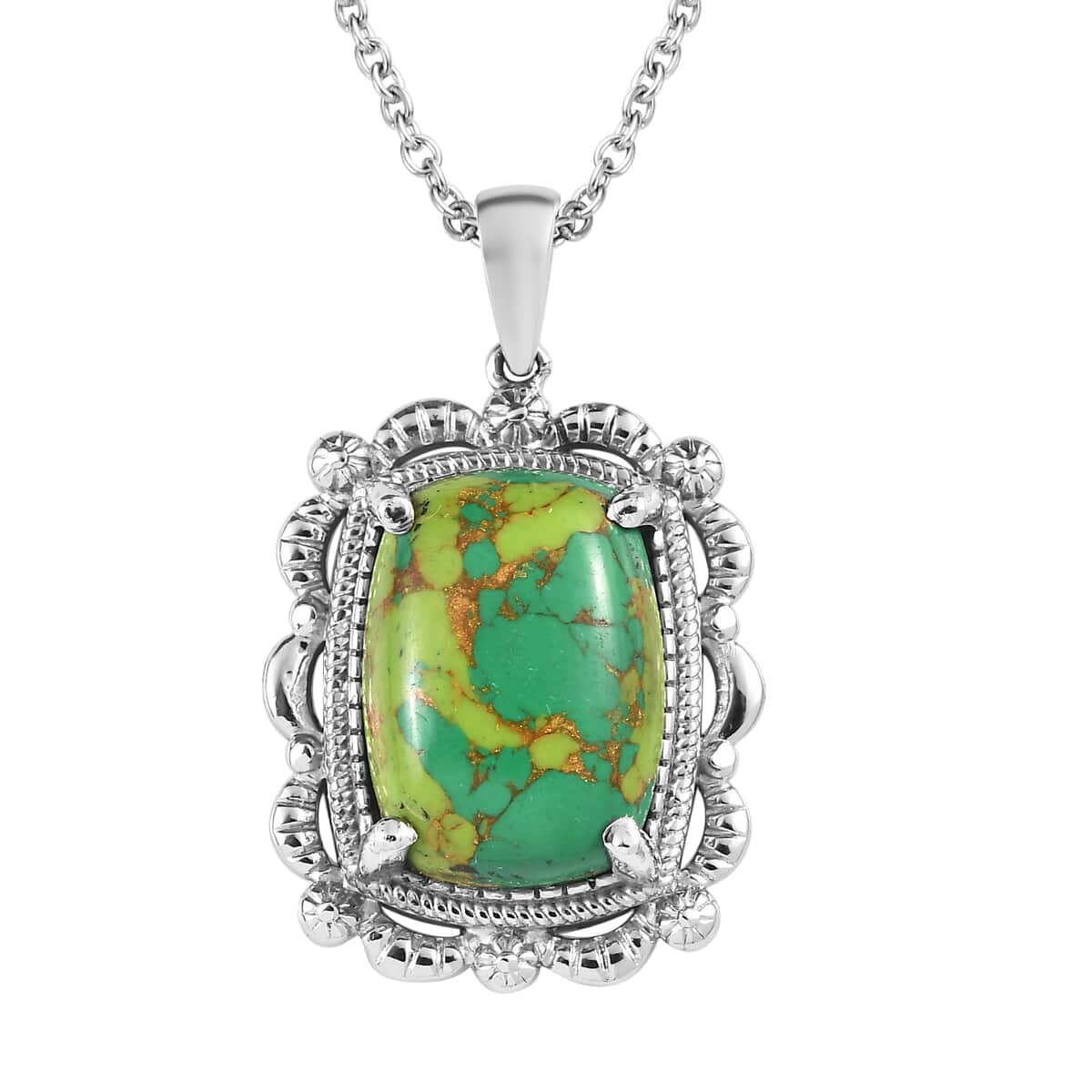 Mojave Green Turquoise 9.65 ctw Pendant Necklace 20 Inches in Stainless Steel image number 0