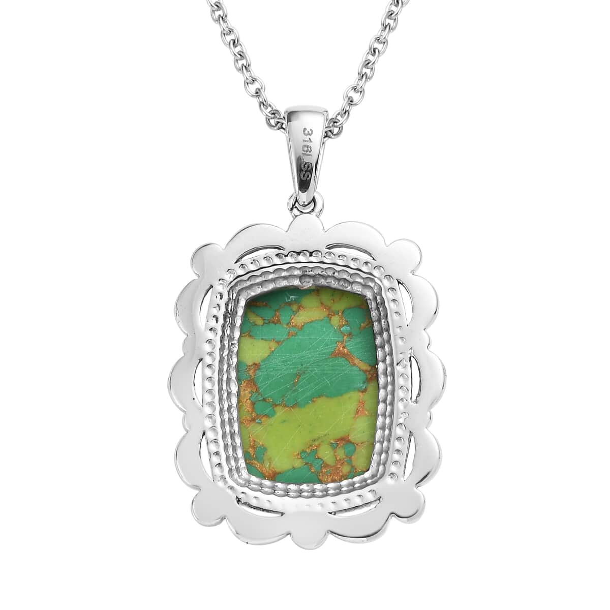 Mojave Green Turquoise 9.65 ctw Pendant Necklace 20 Inches in Stainless Steel image number 4