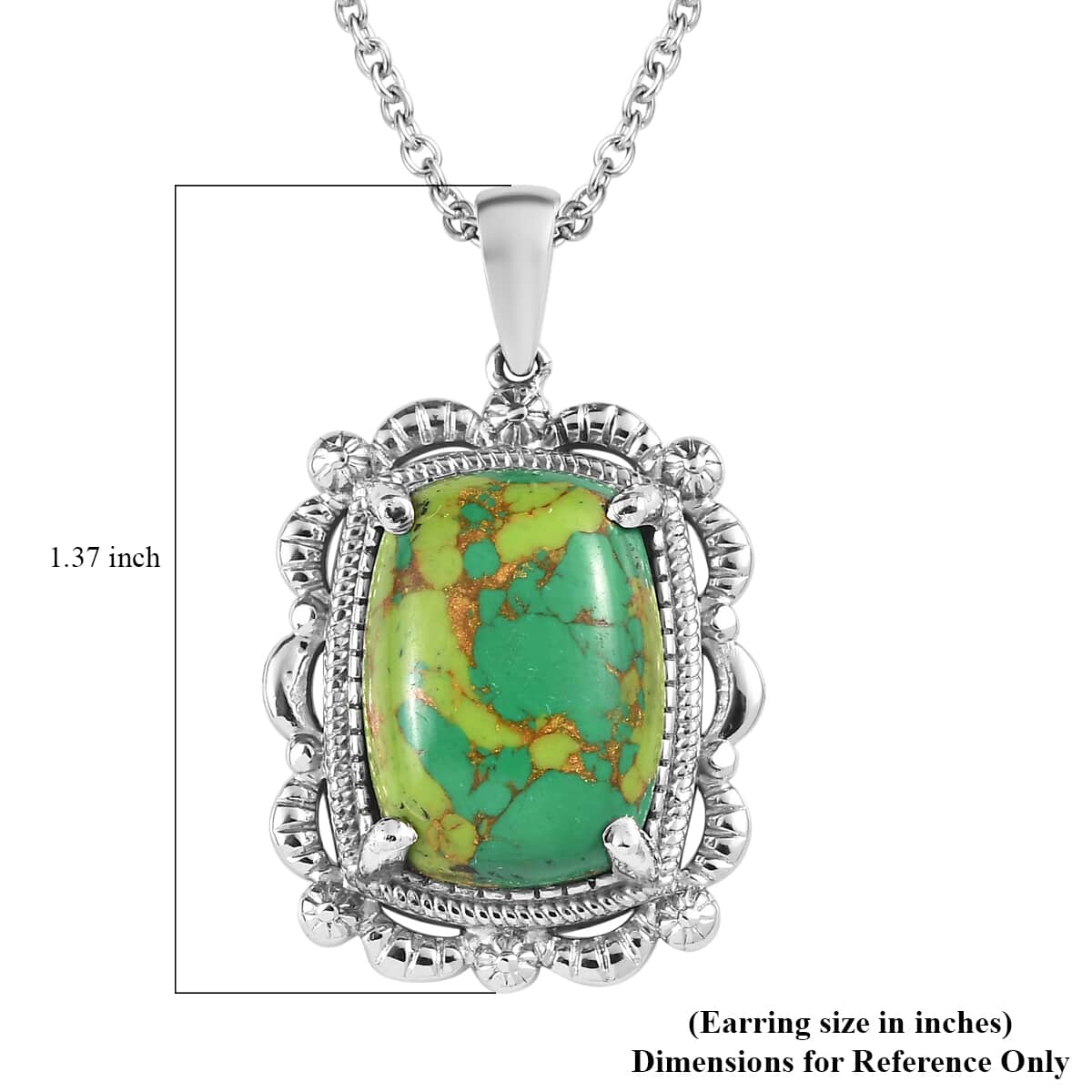 Mojave Green Turquoise 9.65 ctw Pendant Necklace 20 Inches in Stainless Steel image number 6