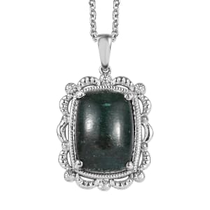 Green Aventurine Pendant Necklace (20 Inches) in Stainless Steel 14.90 Carat Total Weight
