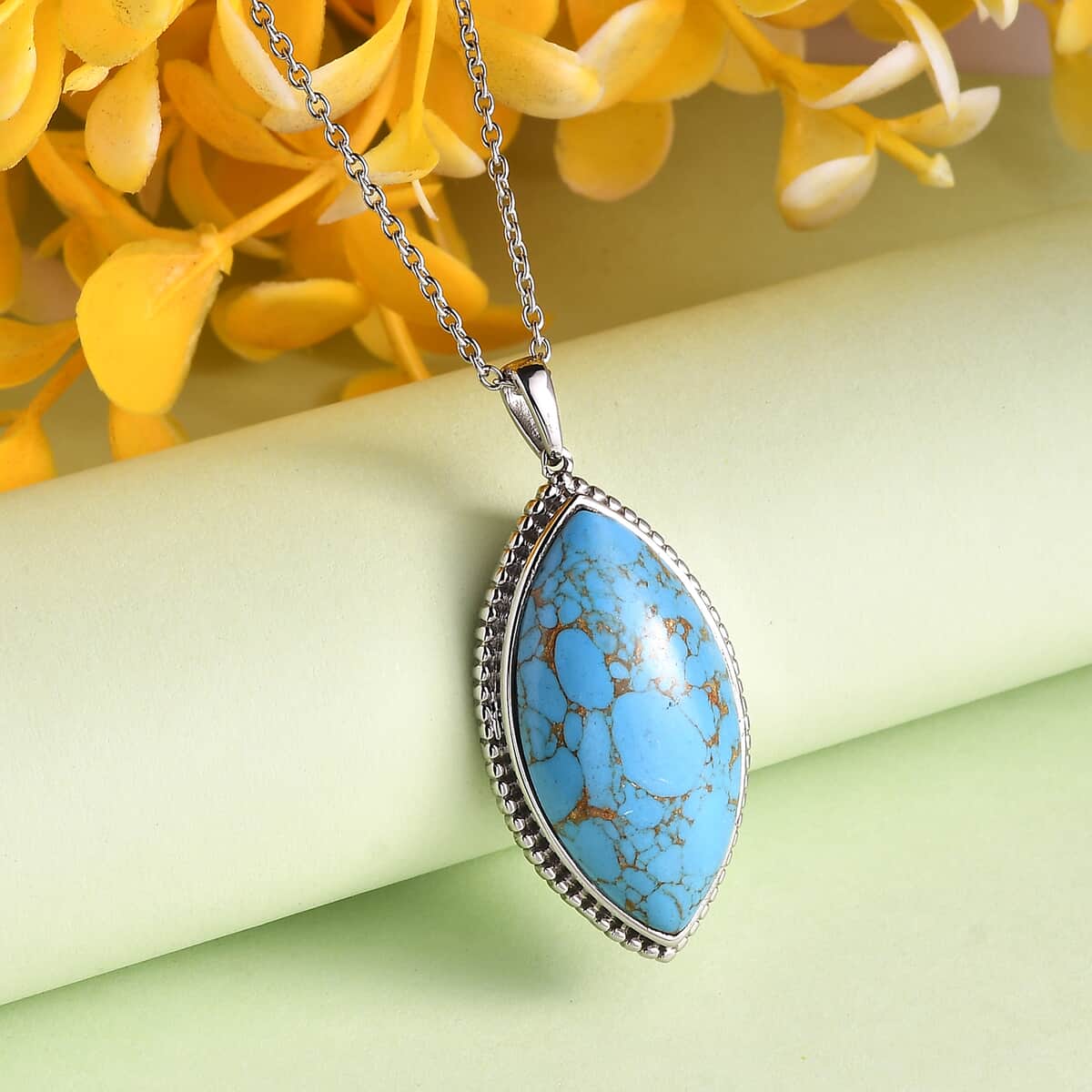 Mojave Blue Turquoise 17.50 ctw Pendant Necklace 20 Inches in Stainless Steel image number 1