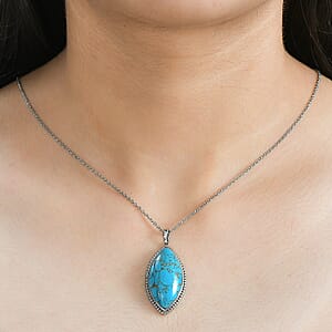 Mojave Blue Turquoise 17.50 ctw Pendant Necklace 20 Inches in Stainless Steel