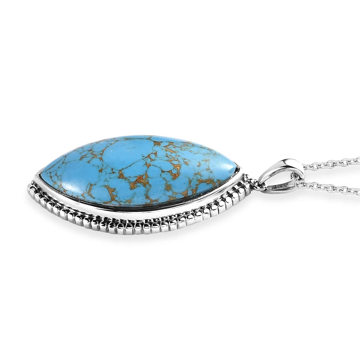 Mojave Blue Turquoise 17.50 ctw Pendant Necklace 20 Inches in Stainless Steel image number 3