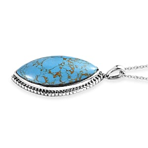 Mojave Blue Turquoise 17.50 ctw Pendant Necklace 20 Inches in Stainless Steel