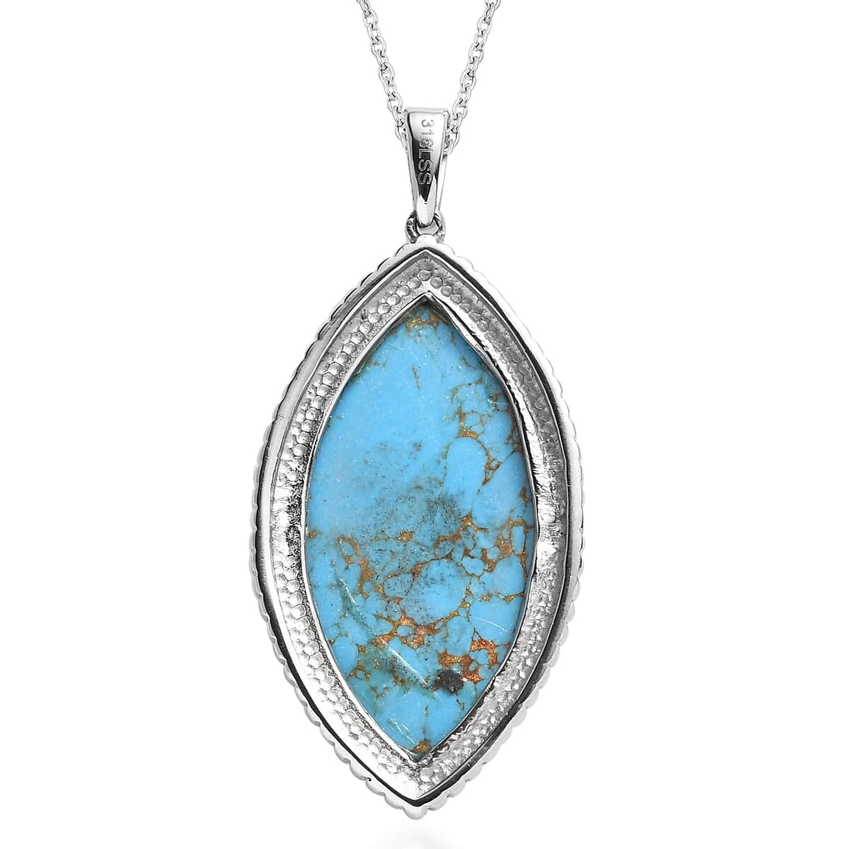 Mojave Blue Turquoise 17.50 ctw Pendant Necklace 20 Inches in Stainless Steel image number 4