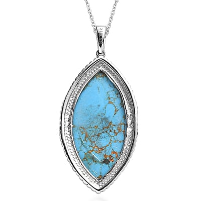 Mojave Blue Turquoise 17.50 ctw Pendant Necklace 20 Inches in Stainless Steel