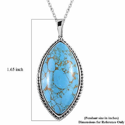 Mojave Blue Turquoise 17.50 ctw Pendant Necklace 20 Inches in Stainless Steel