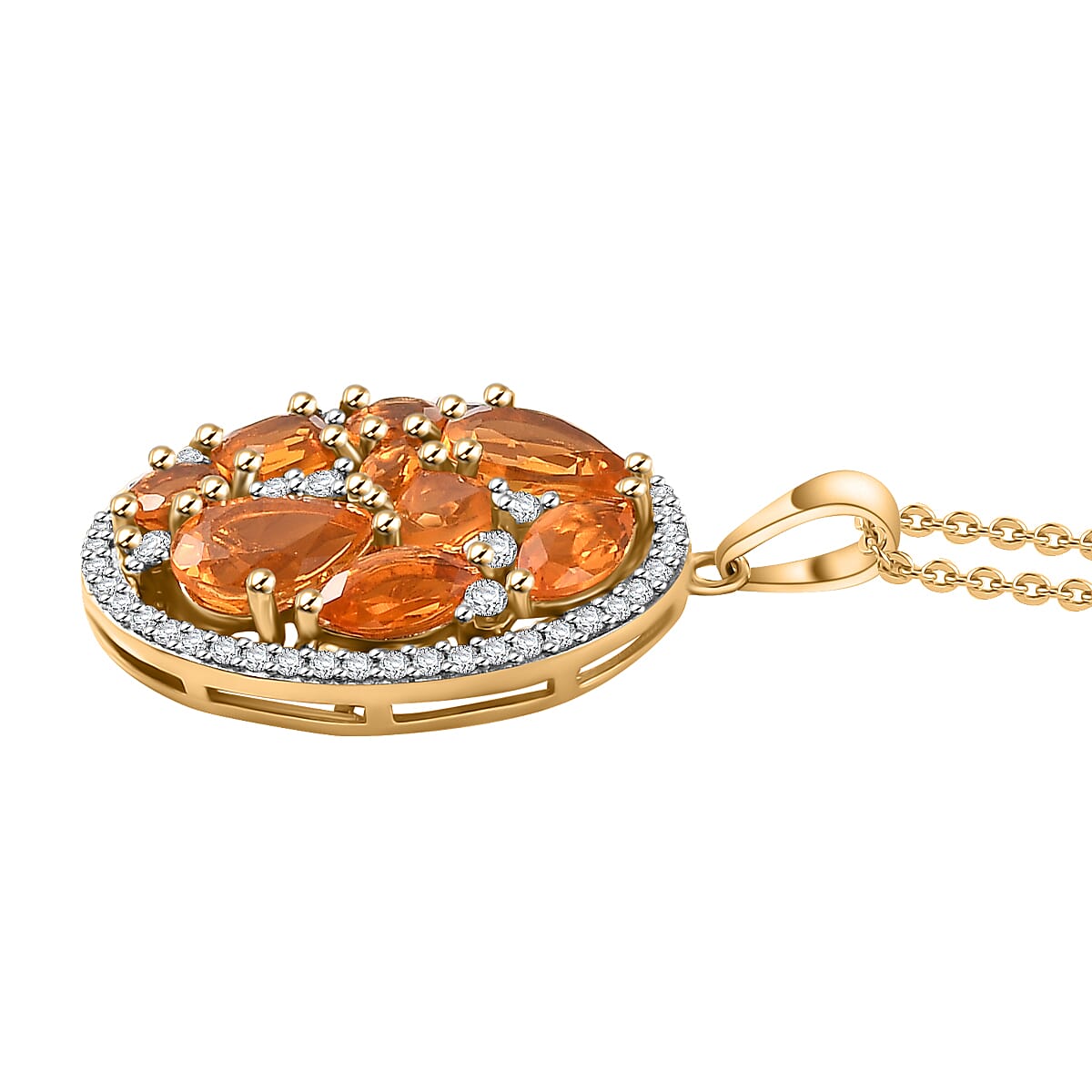 Jalisco Fire Opal and White Zircon 2.35 ctw Pendant Necklace in 18K Vermeil Yellow Gold Over Sterling Silver 20 Inches image number 3