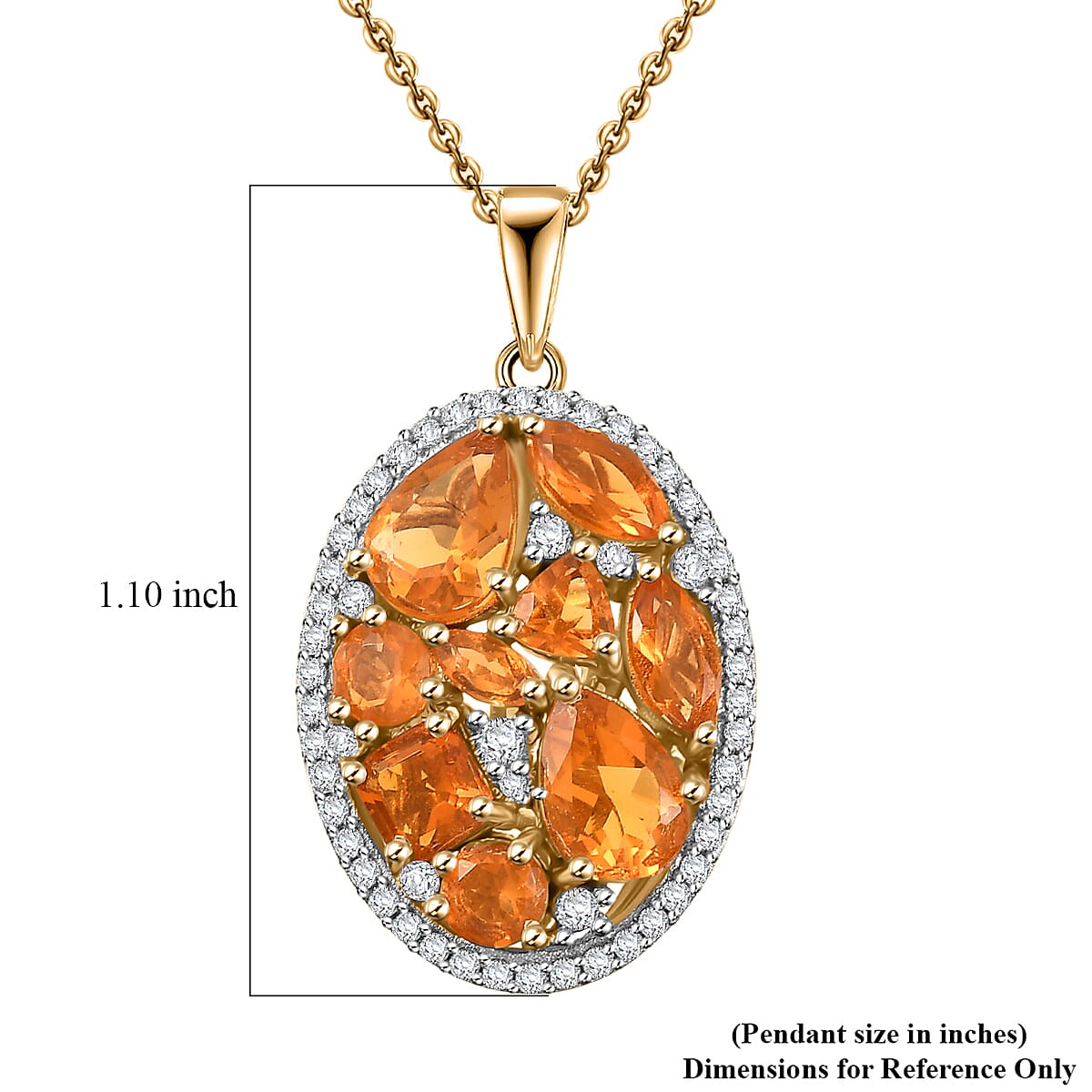 Jalisco Fire Opal and White Zircon 2.35 ctw Pendant Necklace in 18K Vermeil Yellow Gold Over Sterling Silver 20 Inches