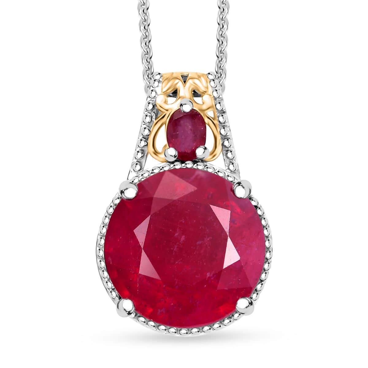 TLV Niassa Ruby (FF) (Rnd) Pendant Necklace (20 Inches) in 18K Vermeil YG and Rhodium Over Sterling Silver 8.40 ctw image number 0