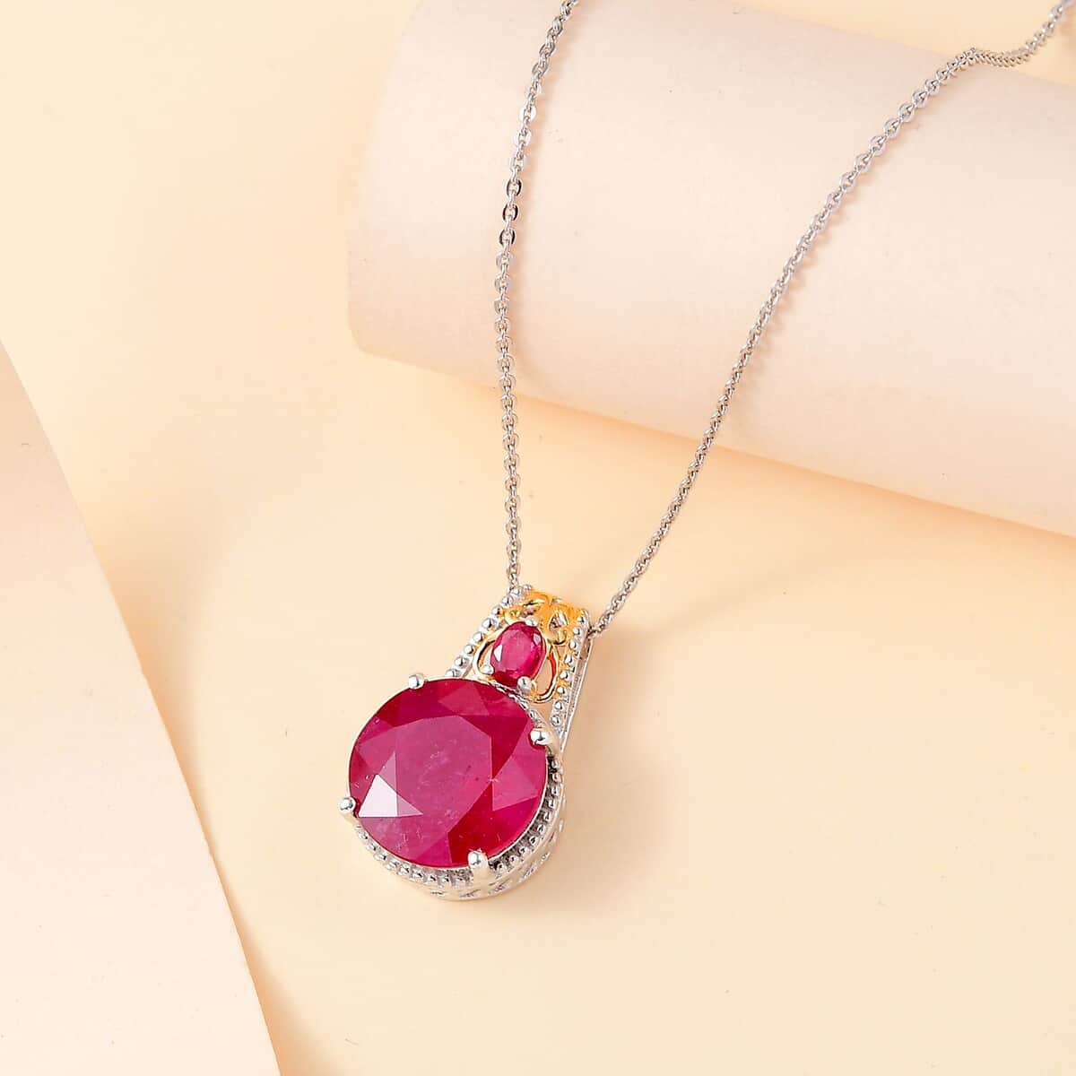 TLV Niassa Ruby (FF) (Rnd) Pendant Necklace (20 Inches) in 18K Vermeil YG and Rhodium Over Sterling Silver 8.40 ctw image number 1