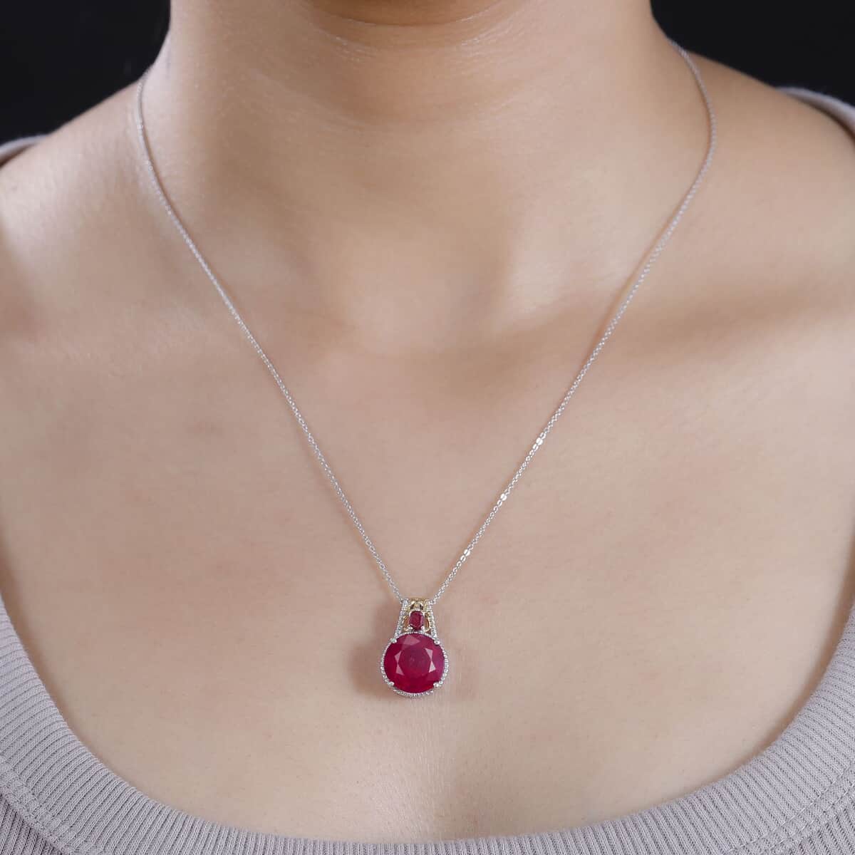 TLV Niassa Ruby (FF) (Rnd) Pendant Necklace (20 Inches) in 18K Vermeil YG and Rhodium Over Sterling Silver 8.40 ctw image number 2