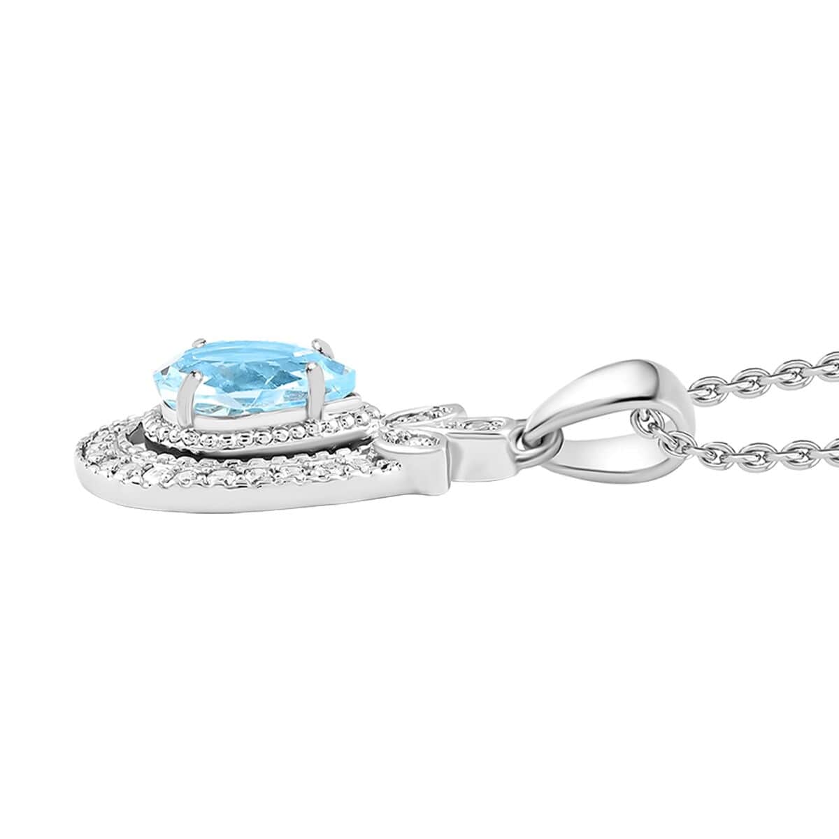 Blue Topaz and Simulated Diamond 2.85 ctw Teardrop Pendant Necklace in Silvertone 18 Inches image number 3