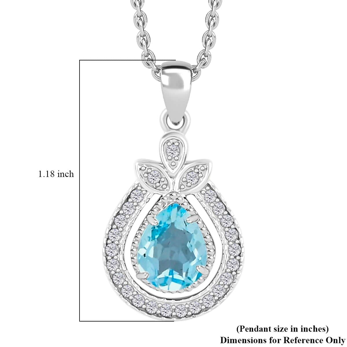 Blue Topaz and Simulated Diamond 2.85 ctw Teardrop Pendant Necklace in Silvertone 18 Inches image number 5