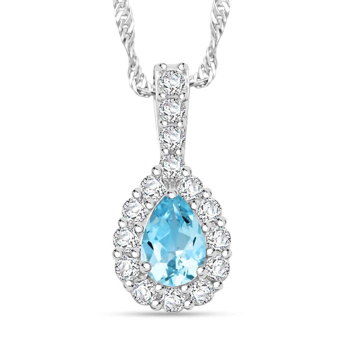 Blue Topaz and Simulated Diamond 2.15 ctw Pendant Necklace in Silvertone 18 Inches image number 0