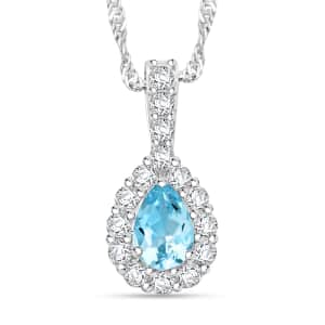 Blue Topaz and Simulated Diamond 2.15 ctw Pendant Necklace in Silvertone 18 Inches