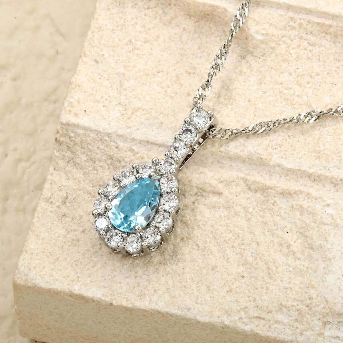 Blue Topaz and Simulated Diamond 2.15 ctw Pendant Necklace in Silvertone 18 Inches image number 1