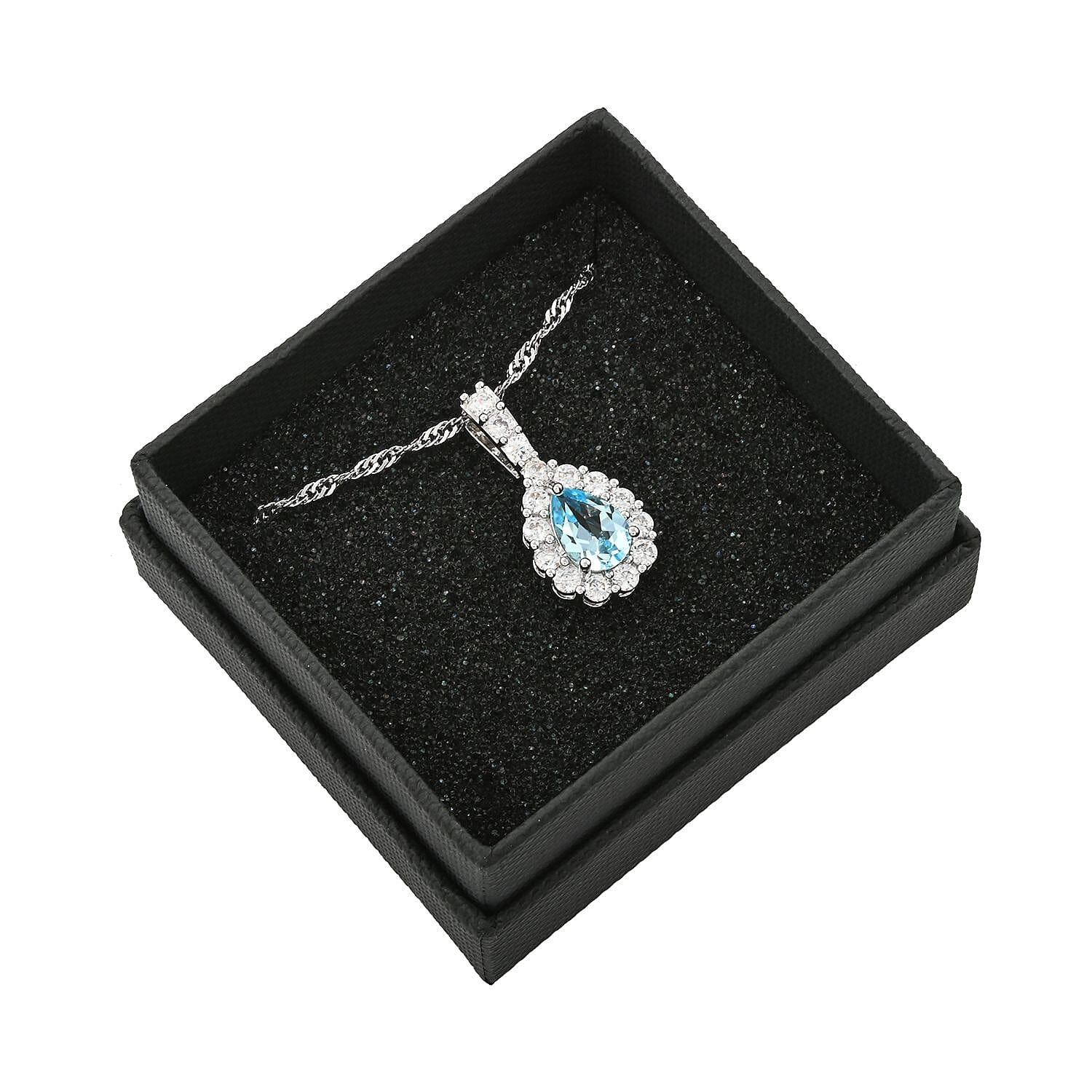 Blue Topaz and Simulated Diamond 2.15 ctw Pendant Necklace in Silvertone 18 Inches