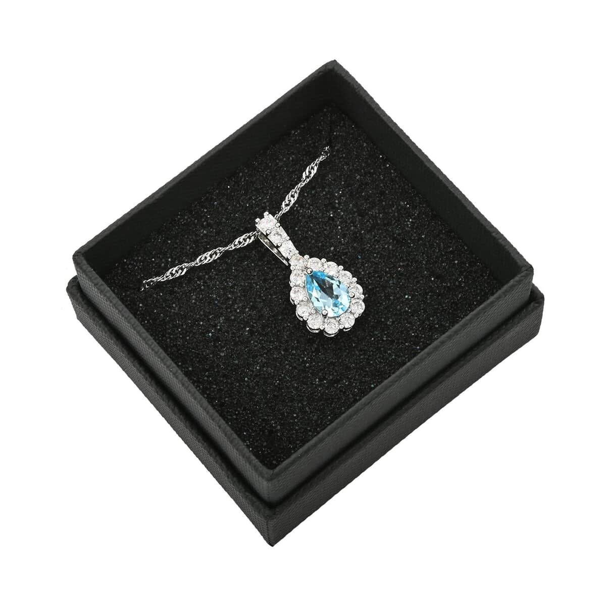 Blue Topaz and Simulated Diamond 2.15 ctw Pendant Necklace in Silvertone 18 Inches image number 4