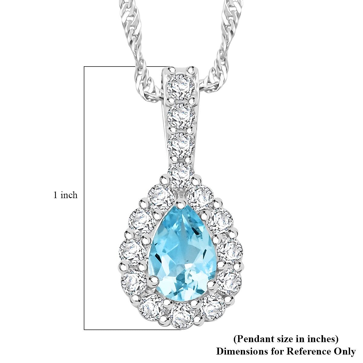 Blue Topaz and Simulated Diamond 2.15 ctw Pendant Necklace in Silvertone 18 Inches