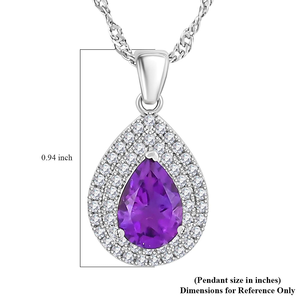 African Amethyst and Simulated Diamond 3.00 ctw Pendant Necklace in Silvertone 18 Inches