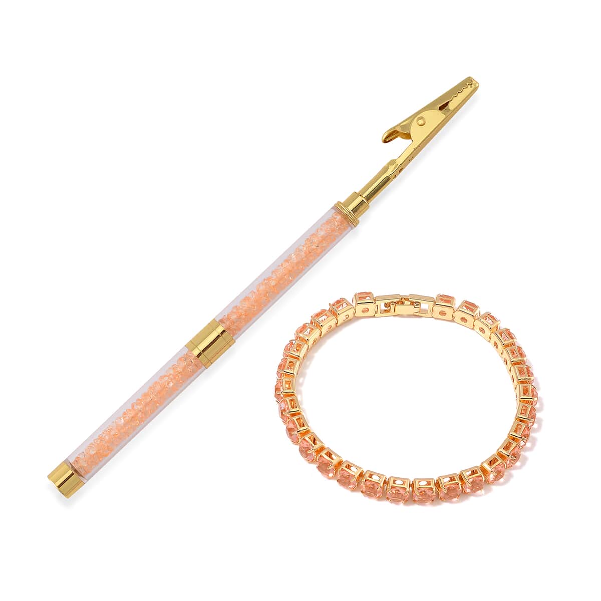 Champagne Austrian Crystal Tennis Bracelet (7.50In) and Bracelet Helper in Goldtone image number 0