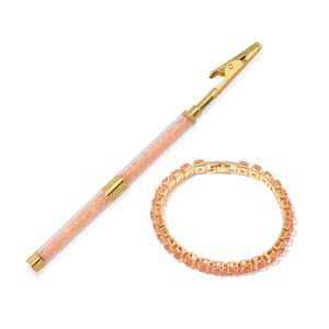 Champagne Austrian Crystal Tennis Bracelet (7.50In) and Bracelet Helper in Goldtone