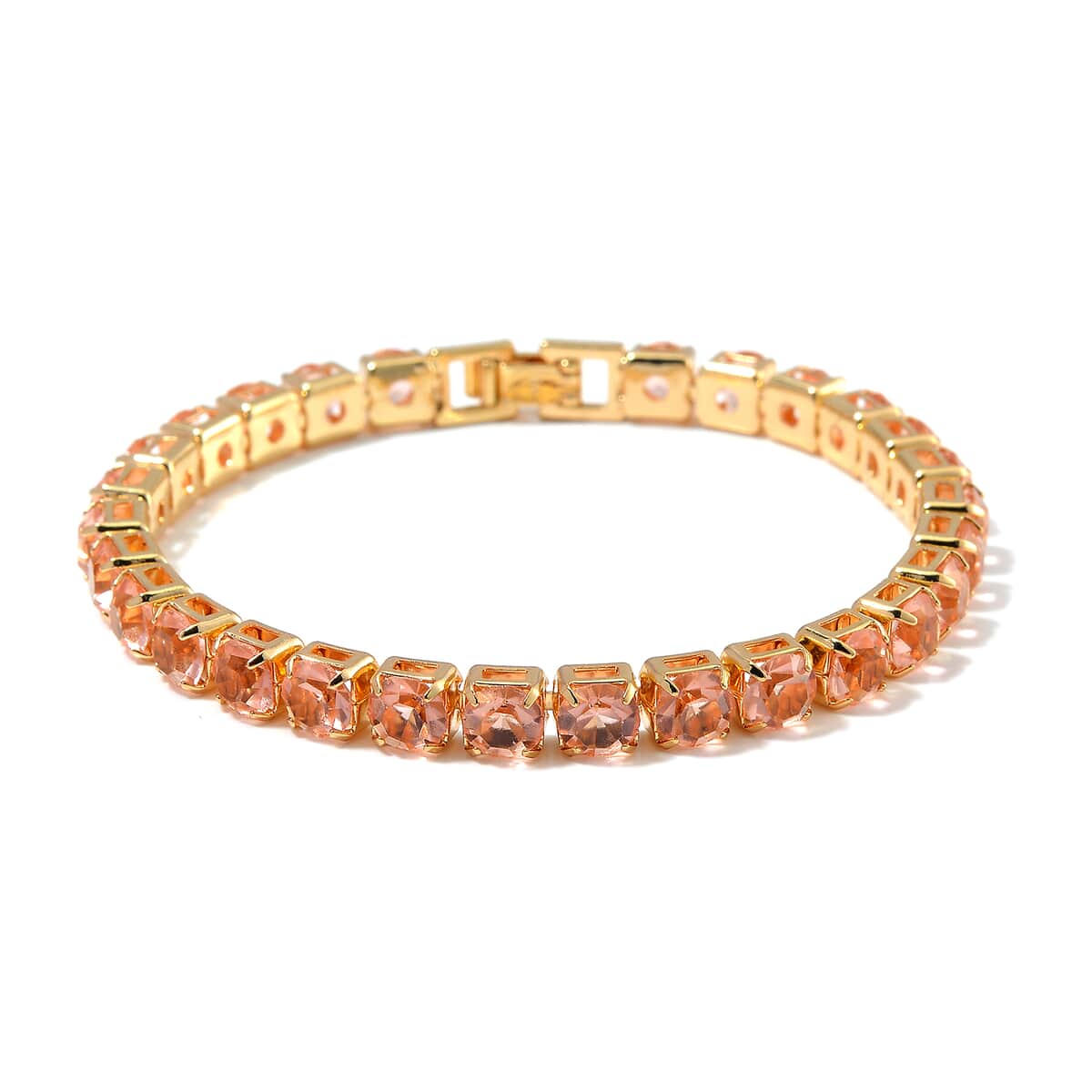 Champagne Austrian Crystal Tennis Bracelet (7.50In) and Bracelet Helper in Goldtone image number 2