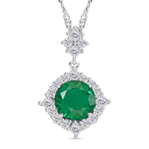 Simulated Emerald and Simulated Diamond 4.50 ctw Pendant Necklace in Silvertone 18 Inches