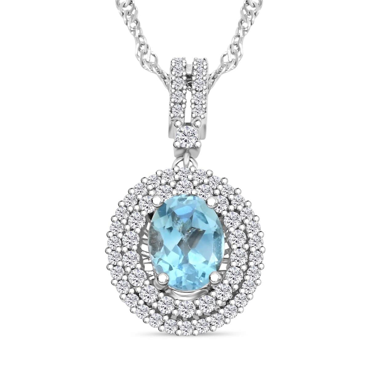 Blue Topaz and Simulated Diamond 2.30 ctw Pendant Necklace in Silvertone 18 Inches image number 0