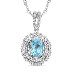 Blue Topaz and Simulated Diamond 2.30 ctw Pendant Necklace in Silvertone 18 Inches