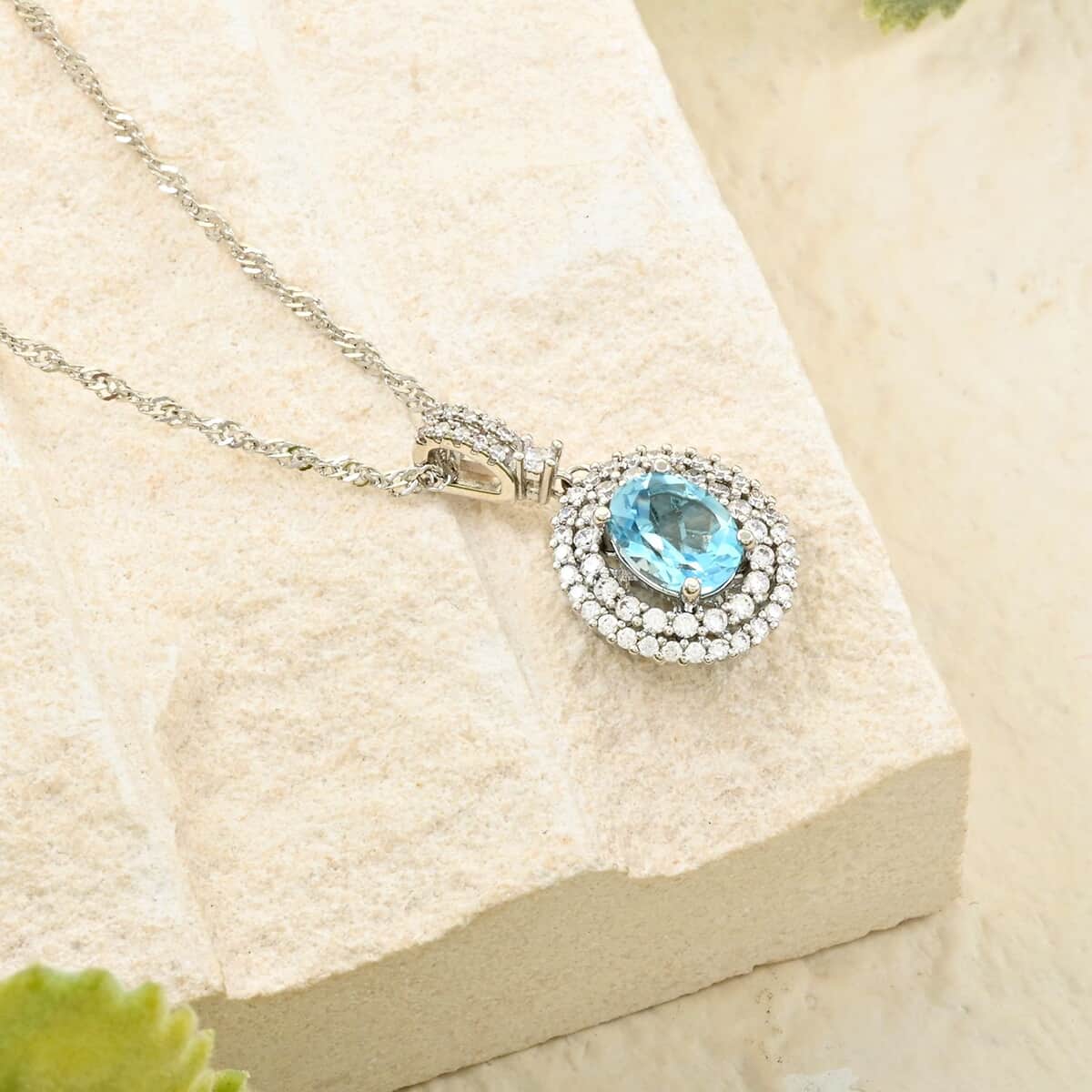 Blue Topaz and Simulated Diamond 2.30 ctw Pendant Necklace in Silvertone 18 Inches image number 1