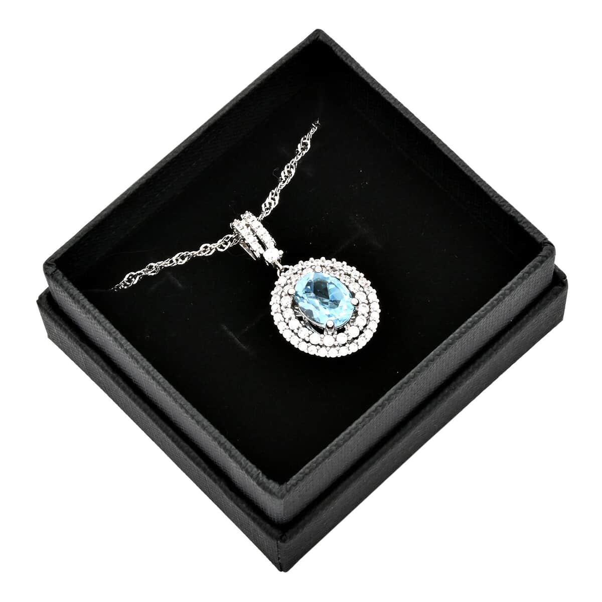 Blue Topaz and Simulated Diamond 2.30 ctw Pendant Necklace in Silvertone 18 Inches image number 5