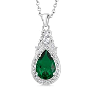 Simulated Emerald and Simulated Diamond 3.60 ctw Pendant Necklace in Silvertone 18 Inches